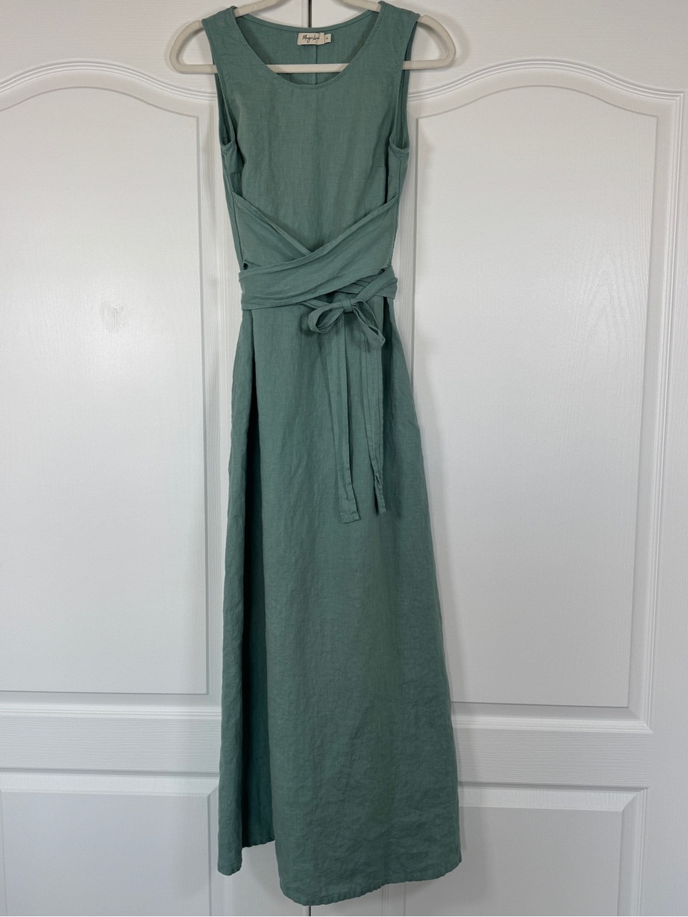 MagicLinen BORACAY Teal Blue Linen Maxi Dress 100% European Flax Pockets XS - Picture 6 of 16